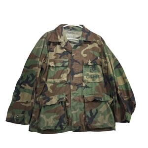 Vintage 80s USMC M81 Field Jacket Shirt Woodland Camo Size Large Military
